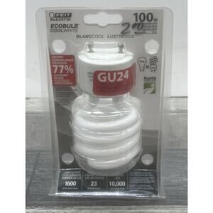 Feit Ecobulb Cool White 100w Equivalent uses only 23 watts 1600 lumens {G10}.
